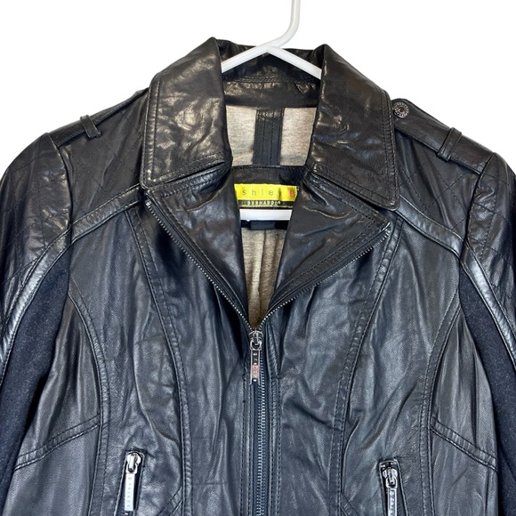 VTG Genuine Leather and Wool Jacket Ashley B Bernardo from Nordstrom Black Y2K S - Picture 3 of 13